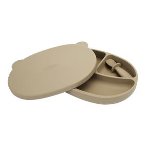 에디슨 스스로 흡착식판&스푼&뚜껑, 베이지, 1개