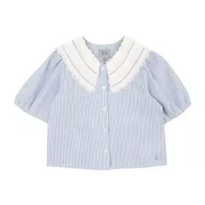[빈](강남점)BX28BL01SB 스카이 블루 스트라이프 반팔 카라 블라우스