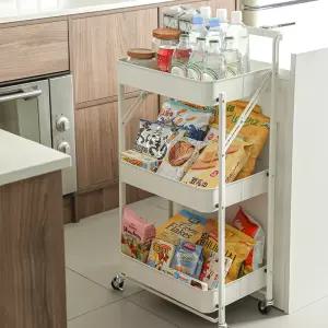 저가형 비교 NO! 맨손 폴딩 이동식 3단 철제 트롤리 원터치 틈새 선반 튼튼한 트롤리 수납함 손잡이 카트 2color