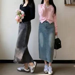 롱청치마 흑청치마 H라인롱스커트 데님스커트