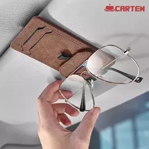 [카템] 옥타곤 가죽 선글라스 거치대 안경 케이스 썬바이저 클립