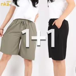 [NK아울렛]엔케이아울렛 [1+1]B-여성냉감5부반바지 여자 시원한 여름용 밴딩 고무줄 바지