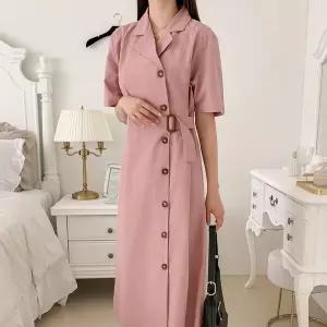 [하프클럽/ ]여자 혁대 마원단 분홍색 코트 롱원피스