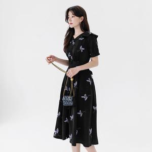 [시크라인] (~XXL까지) 라벤더 러플 플랫카라 자수 핀턱 플레어 원피스 여름 자수원피스 데이트룩 바캉스룩 롱원피스