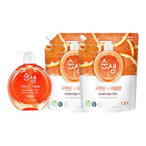 순샘 주방세제 자몽 용기 500ML, 1개 + 리필 1.2L, 2개