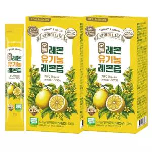 리얼메디온 오늘레몬 유기농 레몬즙 2박스(총28포) NFC 100% 착즙 레몬수 원액 레몬 주스 레몬물 액상 스틱