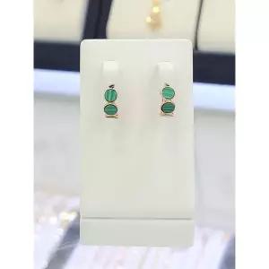 14k 금 말라카이트(공작석) 원석 원터치 귀걸이 12GWH2014E-말라카이트