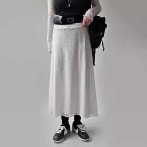 허밍 도트 쉬폰 세미 A라인 롱스커트