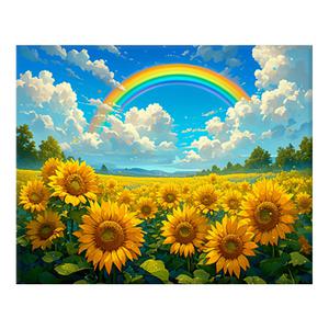 DIY 보석십자수 무지개 해바라기 꽃밭 40x50cm 캔버스형