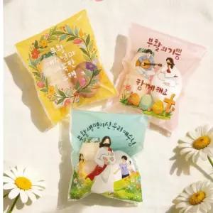 JNC 부활절 2구 접착식비닐 30매 디자인 섞어서 부활절 계란포장