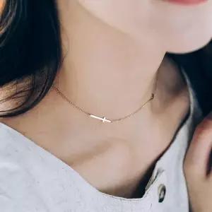 [키스텔라][14K] 십자가 초커 목걸이 체인 옆 십자가