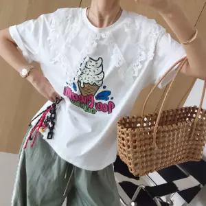 크림슈 크랙 레터링 프린팅 루즈핏 레이스 세일러 빅카라 여름 반팔티셔츠 (3color)