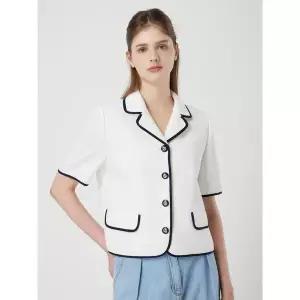 [CC콜렉트](강남점)하프슬리브 배색 트리밍 크롭 자켓_C252MSF037