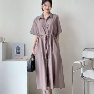 [하프클럽/]여자 큰사이즈 카라셔츠 반소매 단추 롱원피스