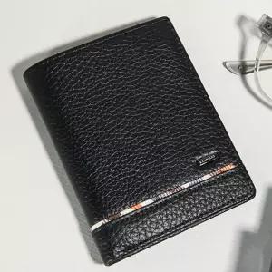 고급 소가죽 체크 패턴 세로 반지갑 for 남성