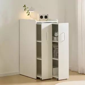 블러스 슬림 듀얼 슬라이딩 낮은 3단 책장 책꽂이 거실 수납장