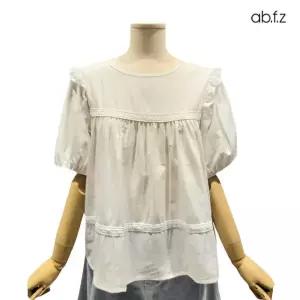 [롯데백화점]abfz 라운드넥 큐티 반팔 면 블라우스APZ2ZB37F