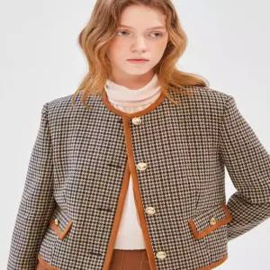 질스튜어트 뉴욕 여성 24FW [인플루언서 착용][프리미엄 이태리 소재] 그레이 체크 라인 배색 울혼방 자켓