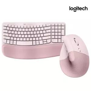 로지텍코리아 웨이브 KEYS 리프트 콤보 인체공학 무선 키보드마우스세트 로즈핑크