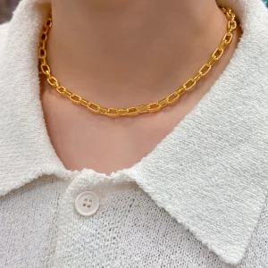 순금 24k 금 할로우 클립 여자 목걸이 18.75g(5)+18k 잠금장치 디자인 선물