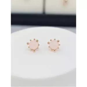 14k 금 핑크 로즈쿼츠(장미석) 원석 침 귀걸이 GW12H3920