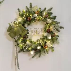 플라워트리 크리스마스 리스 벽장식 LED 화이트 그린 50cm 소품