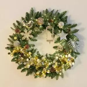 플라워트리 크리스마스 리스 벽장식 글리 러닝 골드 60cm 소품