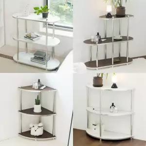 어반크롬 800 화이트 월넛 양면 선반 코너 실버 협탁 장식장