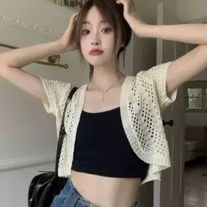 여름 그물 망사 볼레로 크롭 니트 반팔 가디건