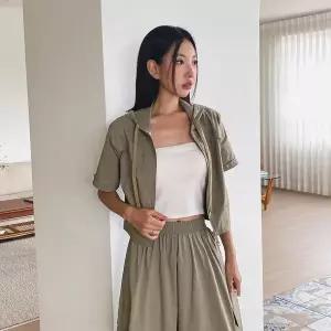 [하프클럽/]여자 크롭 후드 반팔 집업 카고 롱 스커트 세트