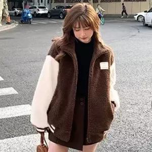 여성뽀글이점퍼 여성 하이넥 뽀글이 집업 자켓 1P 배색 간절기 아우터