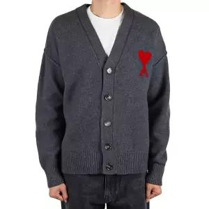 아미 25FW 남성 빅 하트로고 울 가디건 헤더그레이 UKC367 018 084
