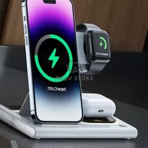 [사마누] 4in1 애플용 고속 무선충전기 화이트 고속충전어댑터 초고속멀티충전기 충전어댑터