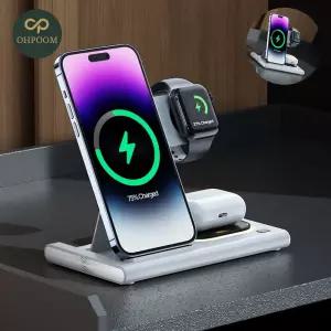 [오품] 고속충전어댑터 USB어댑터 4in1 애플용 고속 무선충전기 화이트