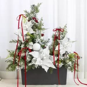 플라워트리 크리스마스 포인꽃 화분 스노우 플라워 더블트리 62cm