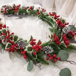 플라워트리 크리스마스 베리 솔잎 가랜드 벽장식 믹스브랜 155cm