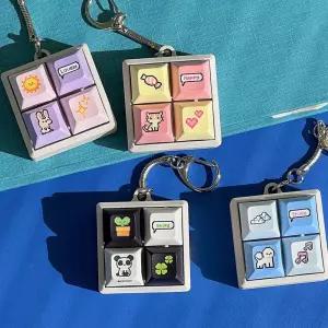 픽셀 레트로 강아지 고양이 판다 토끼 네모 키캡 키링 키홀더 스마트폰 청축 키보드 호환 열쇠고리