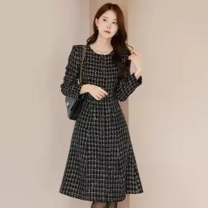 XXL까지) 세이민 블랙 트위드 플레어 원피스 겨울 하객룩 오피스룩 모임룩 격식룩 연말룩 빅사이즈