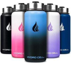 빨대가 달린 하이드로 셀 스테인리스 스틸 단열 물병 - 차갑고 뜨거운 음료용 나사 캡이 있는 금속 진공 플라스크와 성인용 현대적인 누수 방지 스포츠 보온병(블루/블랙 32온스)