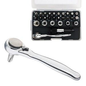 [미국배송] 샤든 1/4 미니 래칫 세트 28개 직각 드라이버 및 비트 미터법 소켓 세트 72개의 톱니 소형 렌치 오프셋 로우 프로파일 스터비 래칫으로 좁은 공간을 확보하세요