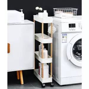 [하프클럽/]4단 틈새선반 폭14cm 우드봉 이동식 부엌 바구니