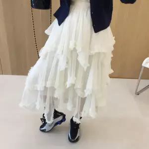 쉬폰언발 프릴 A라인 캉캉 시스루 밴딩 롱스커트 (2color)