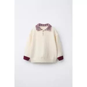 국내배송 ZARA 자라 아동 키즈 주니어 리브드 칼라 니트 폴로셔츠 크림 석류 2142577068 1677614