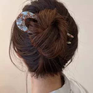 U자 비녀 올림머리 자개 헤어핀 프랑스 마블 똥머리 뒤꽂이 헤어 악세사리