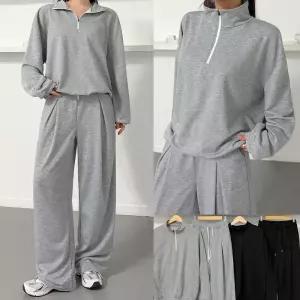 [국내생산/남녀공용] 반집업 트레이닝 세트 2color 와이드 팬츠 3종 중 택1 (앞주름/핀탁/더블주름) 빅사이즈 FREE~XL