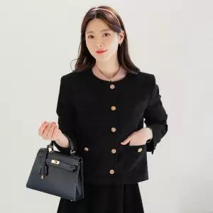 [시크라인] (~XXL까지) 유이솔 골드버튼 노카라 트위드 자켓 봄 가을 아우터 하객룩 오피스룩 모임룩 격식룩 빅사이즈