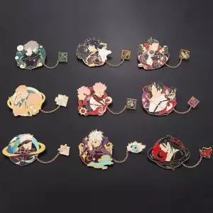 주술회전 금속 브로치 배지 고죠 사토루 메구미 마키 캐릭터 굿즈 가방 백팩 장식 뱃지 세트