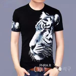 남성호랑이반팔 면티 빅사이즈 촬영 프린트 캐주얼 남자 조폭 여름 야쿠자 티셔츠 상의 의류 건달