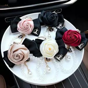 로즈 블랙 리본 키링 장미 검은색 끈 쇠고리 장식 아이템 핸드백 악세사리 패션 소품 성용