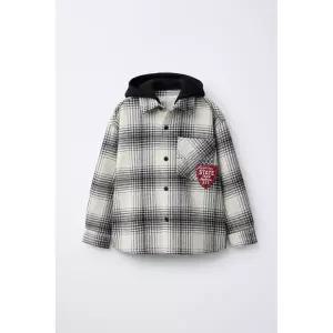 국내배송 ZARA 자라 주니어 키즈 탈부착 플러시 후드 체크 오버셔츠 크림 3183613712 1714802